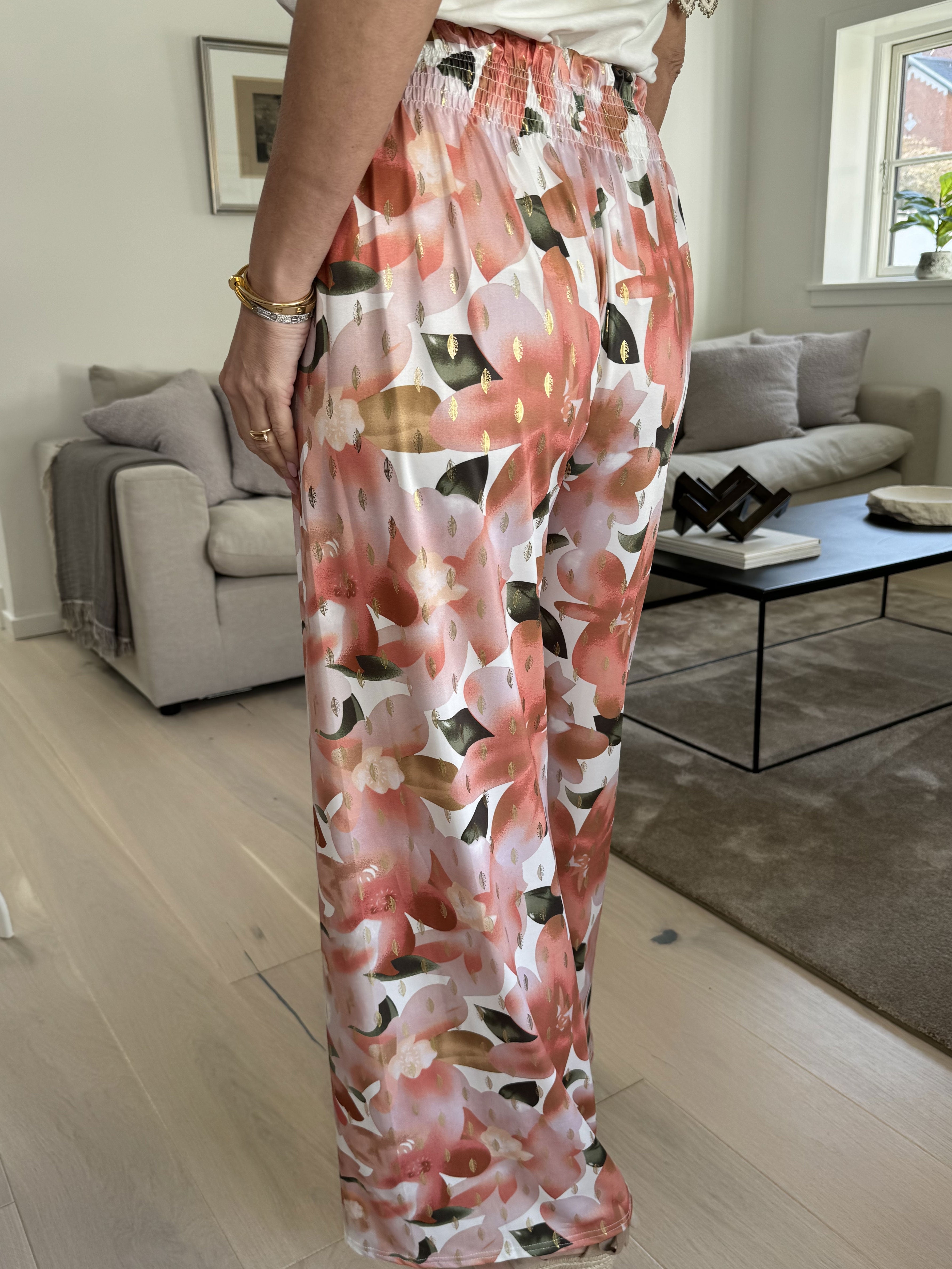 Pams sweet flower pants - Elastiske krølfri bukser med elastiklinning